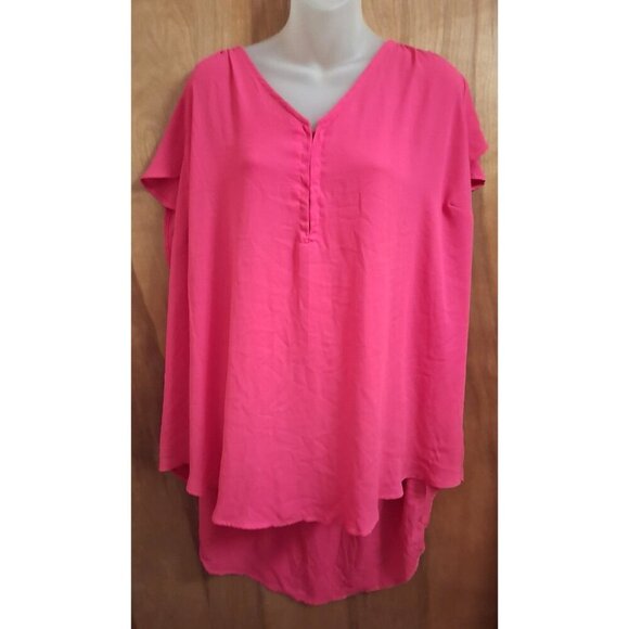 Torrid Womens Blouse Top 5X Harper Georgette Hookeye Tulip Sleeve Top Pink 5 - Picture 3 of 5
